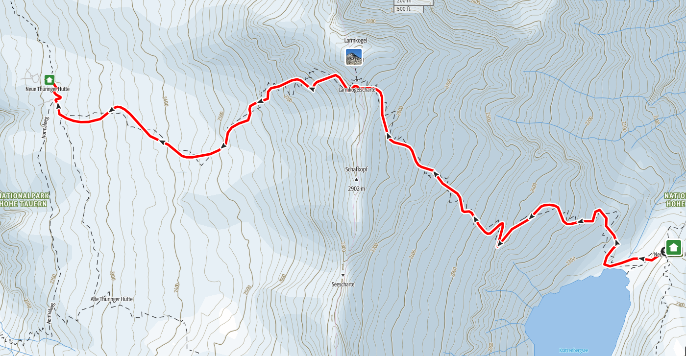 Route Neue Thüringer Hütte zur Neuen Fürther Hütte