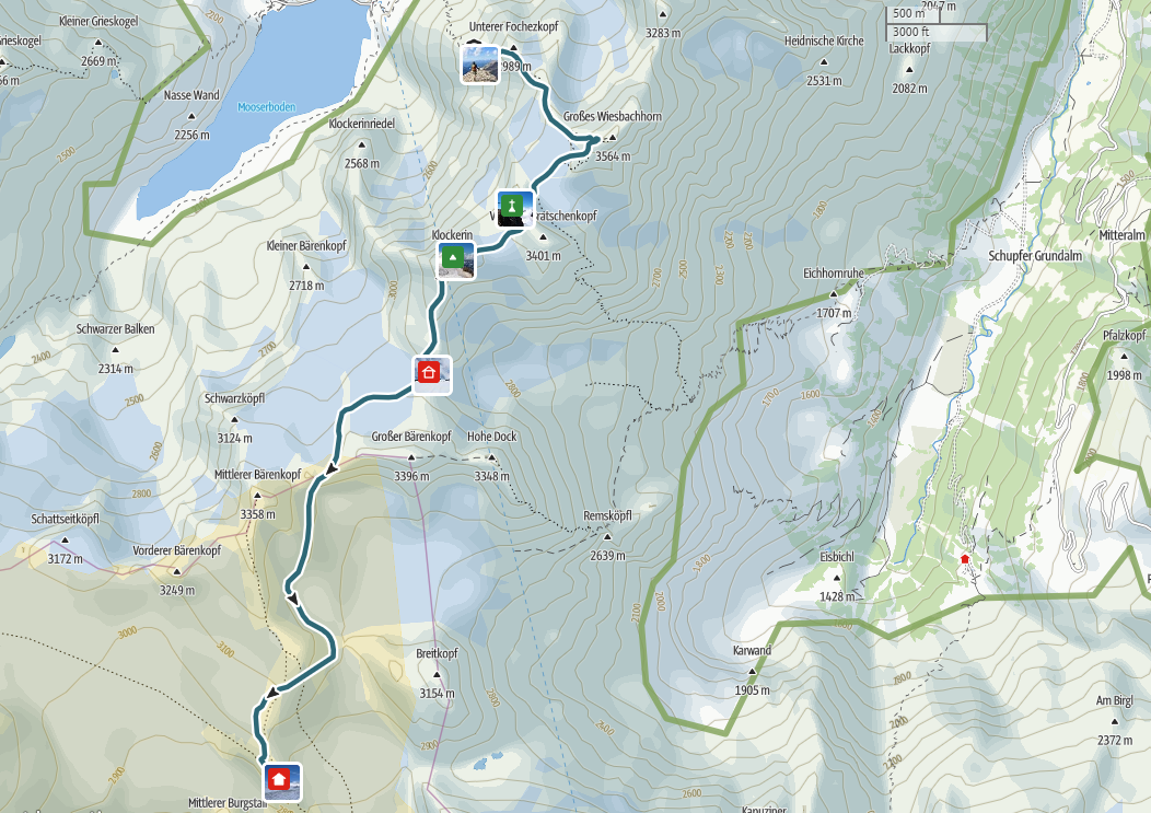 Route Oberwalderhütte zum Heinrich Schwaiger Haus
